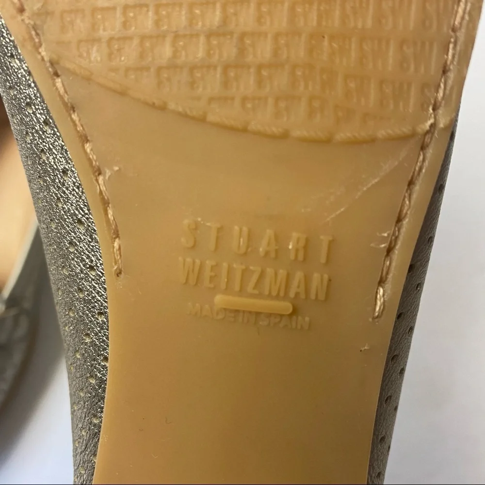 Vintage Stuart Weitzman Gold Metallic Leather Chain Bit Loafers 7.5 SS